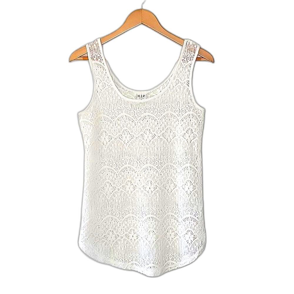 H.I.P. Casual White Guipure Lace Tank Top size M